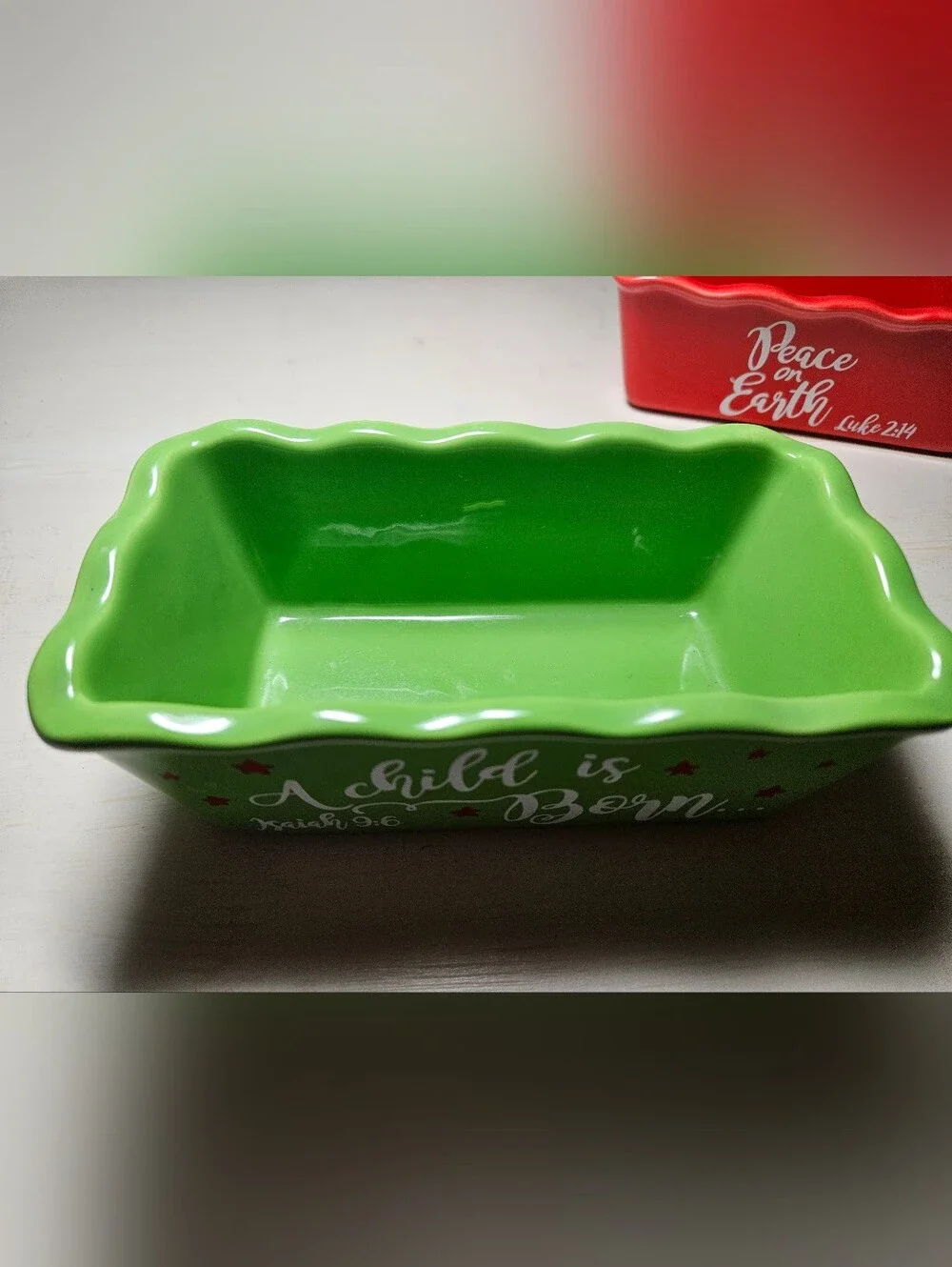 Christmas Mini Loaf Pans Set of 2 Red & Green Holiday Stoneware
